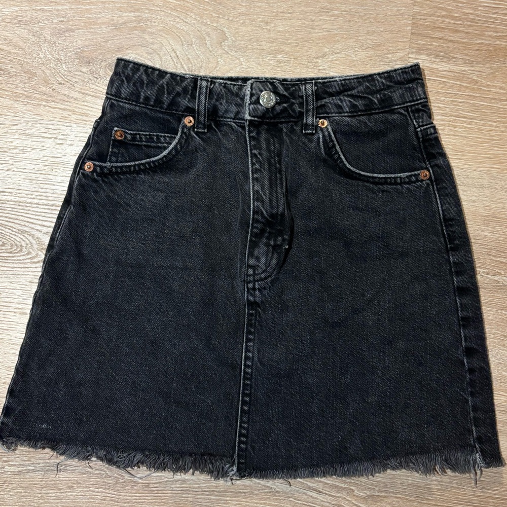 Topshop Black Frayed Mini Skirt